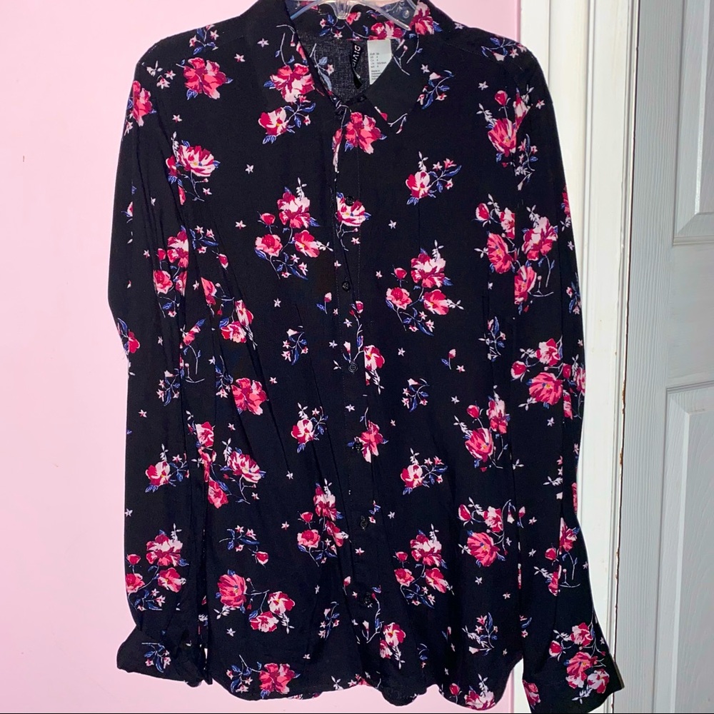 SIZE 4 H&M FLORAL LONG SLEEVE BLOUSE